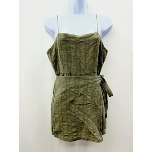 Jondie‎ Wrap Short Babydoll Romper S Olive Green 90s Boho Hippie Beach Peasant